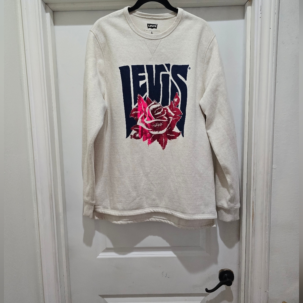 White Sweatshirt with Rose Graphic